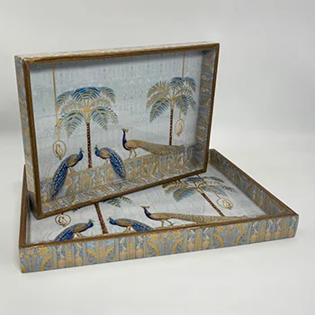 Neel Mayur Rectangular Tray Set of 2 with peacock and palm tree design