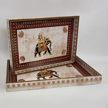 Maharaja Noor Rectangular Tray Set of 2 with elephant motif