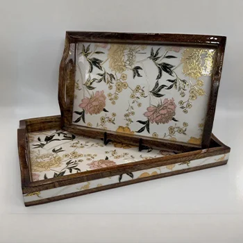 Blossom Royale serving tray set of 2 with floral and gold design