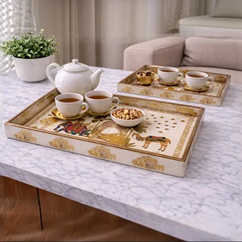 Rajwada Caravan Rectangular Tray Set of 2 with elephant camel and palace motifs