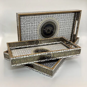 Imperial Medusa Serving Tray Set of 3 with black white and gold design